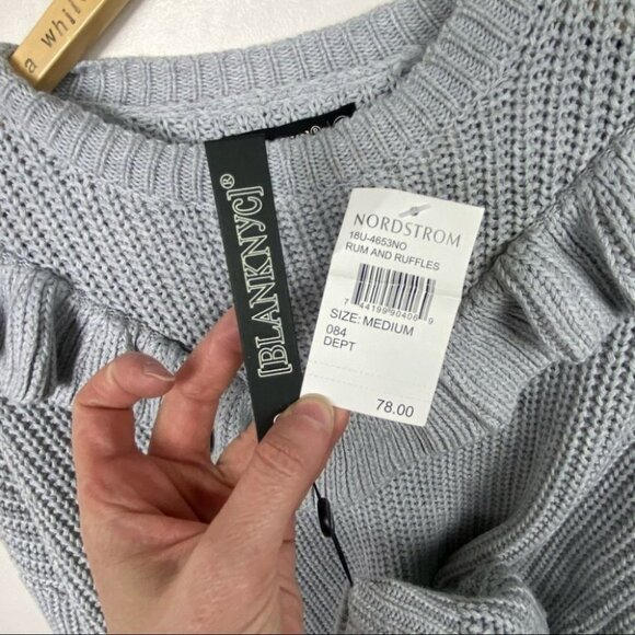 NWT BlankNYC Rum Ruffle Grey Knit Sweater Size Medium New With Tags Ribbed Boho - Picture 5 of 14